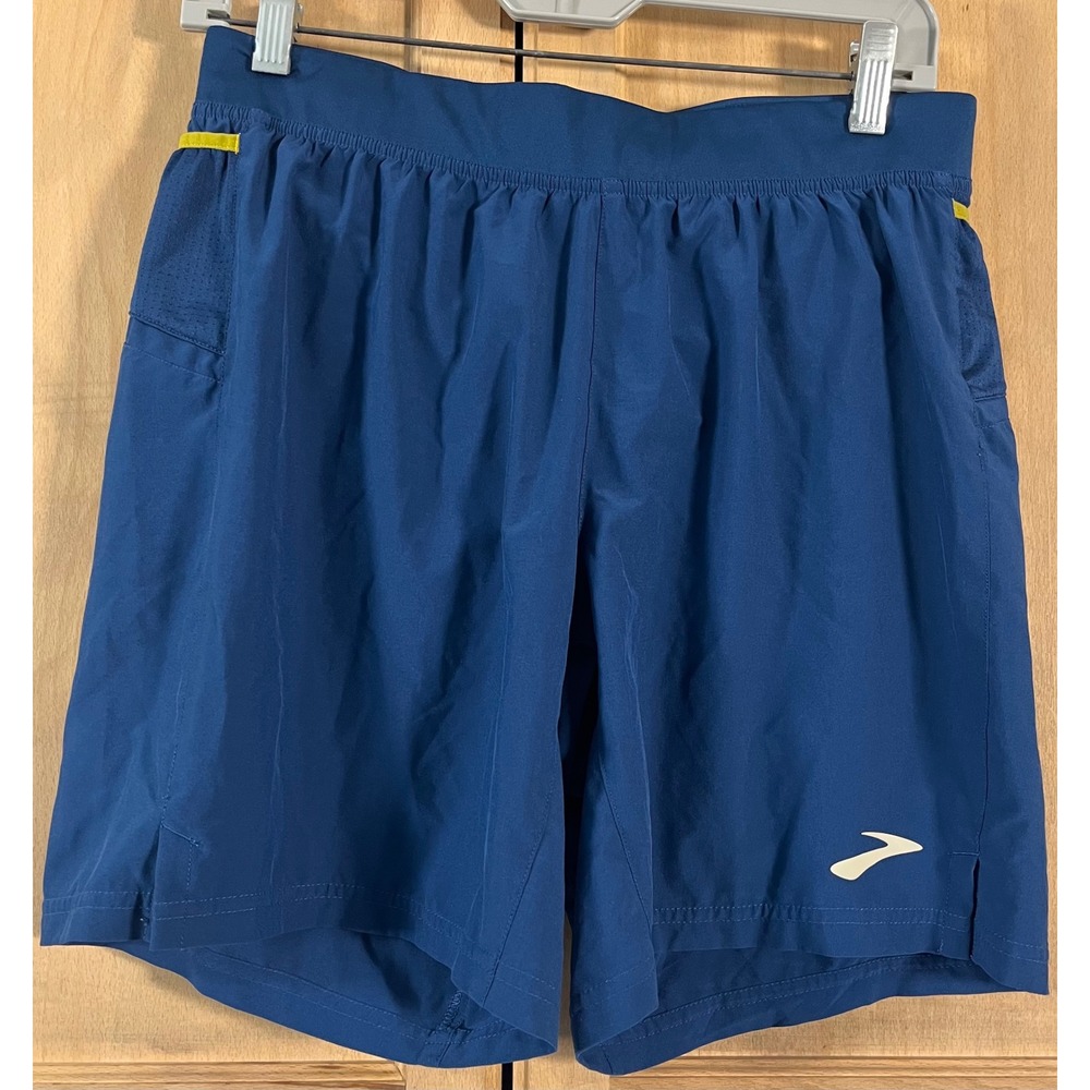 Brooks Running Shorts Mens Small Blue Sherpa 7 Inch Zip Pocket
